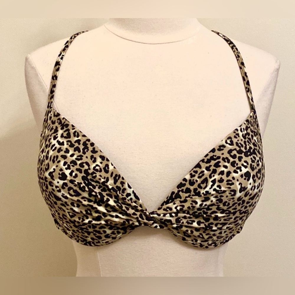 Relleciga Leopard Print Padded Push Up Twist Front Underwire Bikini Top Size XXL